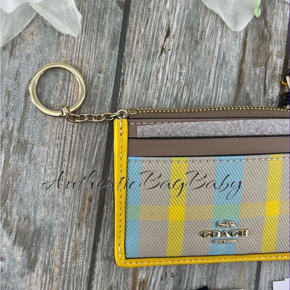 Coach Mini Skinny Id Case With Plaid Print Wallet Bag Purse - Picture 7 of 7
